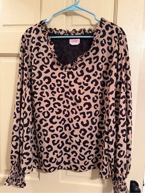 kate spade Tan & Black Leopard Print Ruffle-Neck Blouse